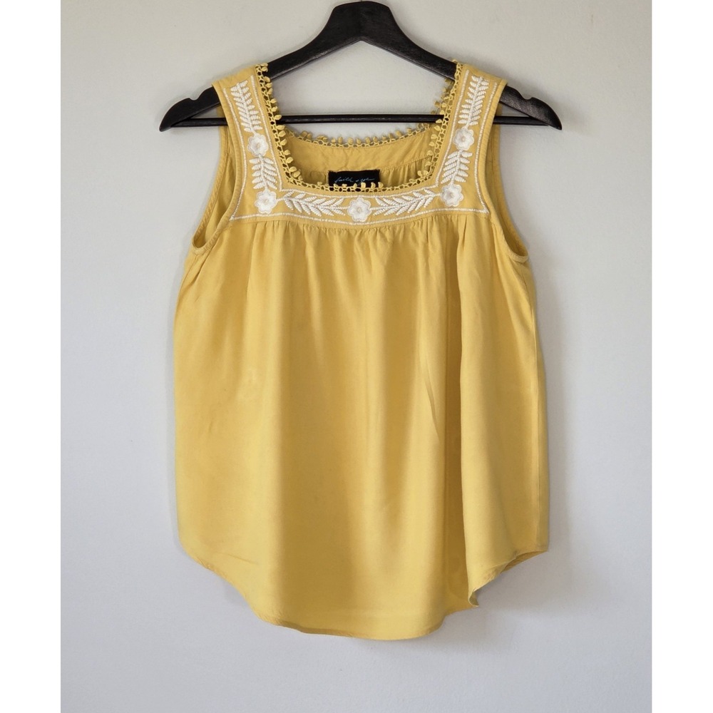 Faith & Zoe Boho Embroidered Flowy Crochet Lace Womens Tank Top Size S